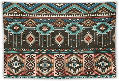 HZOHNAGO Aztec Tapestry Turquoise Blue and Brown and Native American Tribal Pattern Printed Wall Tapestry Wall Hanging for Bedroom Living Room Dorm 90" W x 60" H
