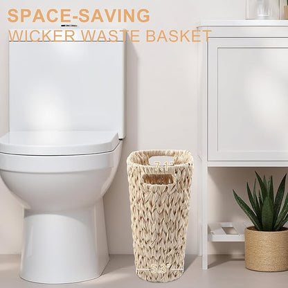 Bathroom Accessory Set with Wicker Trash Can, Beige Bathroom Accessories Set White Bathroom Sets Small Waste Basket Bathroom Trash Can for Bedroom Bathroom