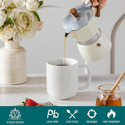 vancasso Porcelain Coffee Mugs Set, 12 oz Ceramic Coffee Cups for Latte Hot Tea Cappuccino Cocoa Milk Cups Set of 6, Dishwasher & Microwave Safe, White