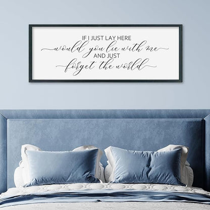 SRSZHIYUE If I Lay Here Would You Lie With Me Sign Bedroom Wall Decor Art 32"×12" Large Wood Framed Wall Hanging (Black)