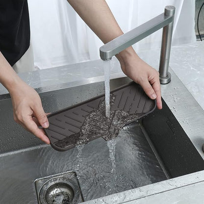 Silicone Bathroom Soap Dishes with Drain Spout-Bathroom and Kitchen Sink Organizer,Sponge Holder,Dish Soap Tray,Perfect for Dispenser,Scrubber,Bottle,Cup on Sink or Counter-Coffee 12"×4"