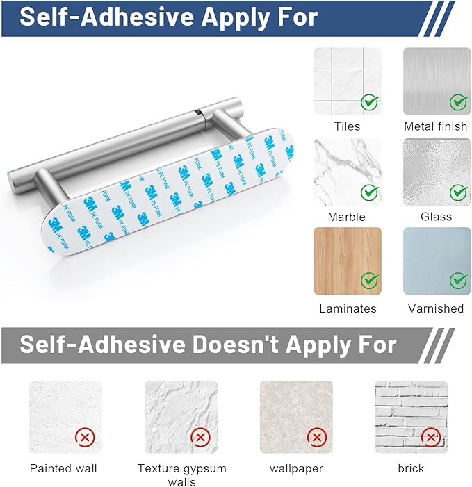 Self Adhesive Toilet Paper Holder, SUS304 Stainless Steel Brushed Nickel Toilet Roll Holder, Double Base Paper Towel Holder Wall Mount No Drilling for Bathroom, Kitchen, Washroom