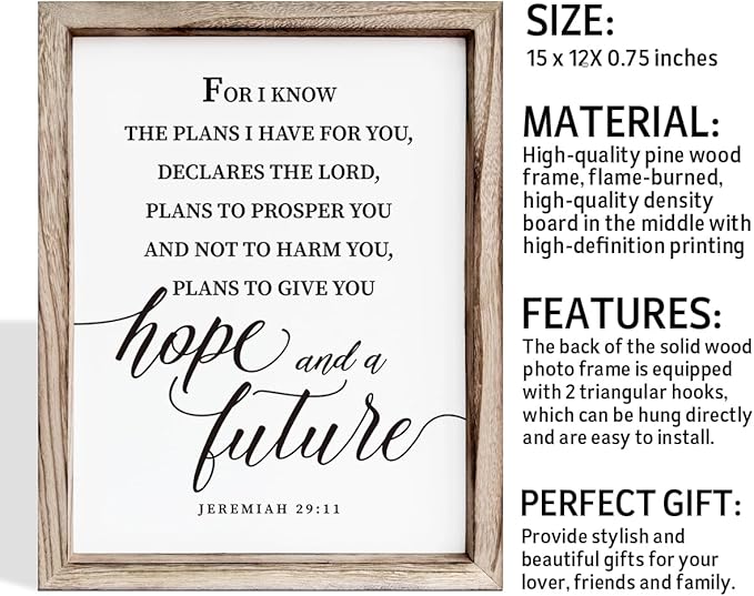 Christian Wall Decor, Religious Artwork for Home Decor, Bible Verse Signs, Inspirational Christian Gift, Framed Wall Plaque Sign 15 * 11.5 inches, I Know the Plans I Have for You Sign