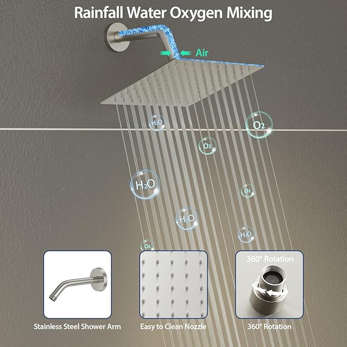 Sarlai Shower Faucet Set Bathroom Square Rainfall Shower Head and Handle Combo Wall Mounted Shower Faucet with Valve 8 Inch Shower Head Trim Systems Brushed Nickel