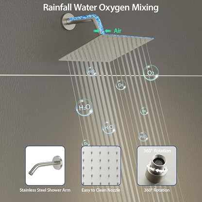 Sarlai Shower Faucet Set Bathroom Square Rainfall Shower Head and Handle Combo Wall Mounted Shower Faucet with Valve 8 Inch Shower Head Trim Systems Brushed Nickel