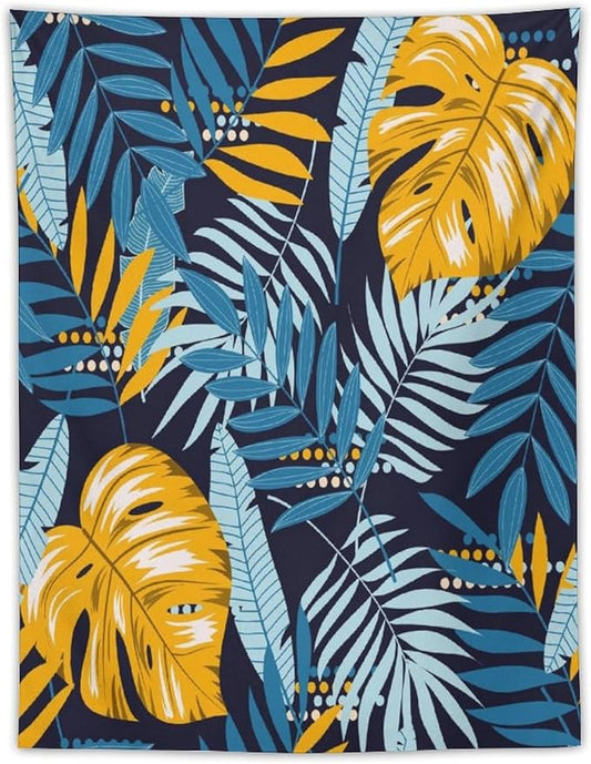 ICMOLYYENLO Palm Leaf Tapestry Wall Hanging, Tropical Leaves Plant Jungle Green Hawaiian Art Home Decor for Guest Bedroom Living Room Dormitory 60x80 Inch