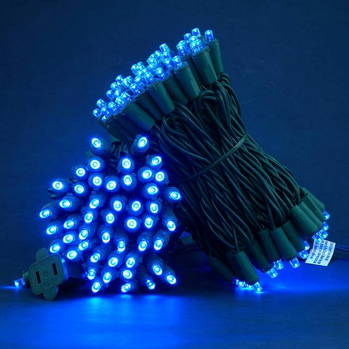 200 Count Blue Wide Angle LED Christmas Lights, 66 ft Green Wire UL Certified Commercial Grade 5mm Holiday String Light Set (Blue)