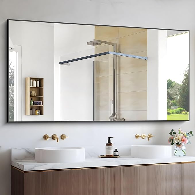 Black Bathroom Mirror for Wall, 60x30 Inch Rectangle Mirrors with Metal Frame, Modern Vanity Wall Mirror Decor for Bathroom Living Room, Entryway Hangs Horizontal or Vertical