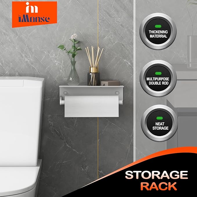 Toilet Paper Holder White, iMonse Toilet Paper Holder Wall Mount,Toilet Paper Holder with Shelf for Bathroom Kitchen RV,with Adhesive & Screw