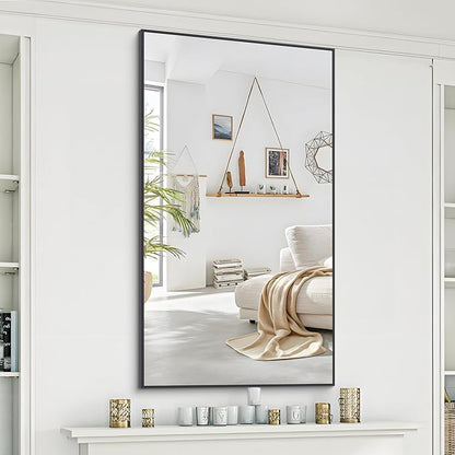 48x24In Black Bathroom Mirror for Wall, Rectangle Mirrors with Metal Frame, Bathroom Rectangular Mirror Modern Wall Mirror for Bedroom Living Room, Entryway Hangs Horizontal or Vertical