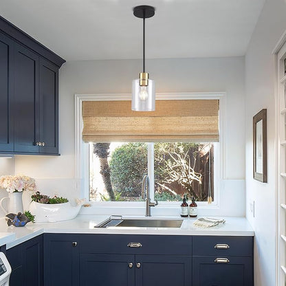 Black Brass Pendant Lights Kitchen Island - Clear Glass Pendant Light Fixture Multiple Stems Rods 3 Units 12 Inch 3 Units 4 Inch (2 Pack Black Brass Downrod)