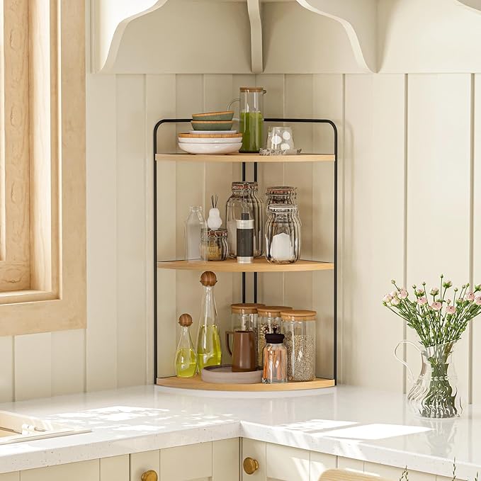 Bathroom Counter Organizer,Countertop Organizer,Vanity Organizers,Bathroom Storage,Bathroom Sink Organizers,Counter Shelf,Corner Counter,Corner Shelves(Black-Burlywood)