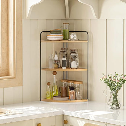 Bathroom Counter Organizer,Countertop Organizer,Vanity Organizers,Bathroom Storage,Bathroom Sink Organizers,Counter Shelf,Corner Counter,Corner Shelves(Black-Burlywood)