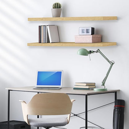 Sorbus Floating Shelves for Wall - 35 Inch Long Bathroom Shelves, Wall Decor for Bedroom, Kitchen, Living Room & Book Storage - Mounted Floating Shelf with Invisible Brackets (Maple Wood, 3 Pack)