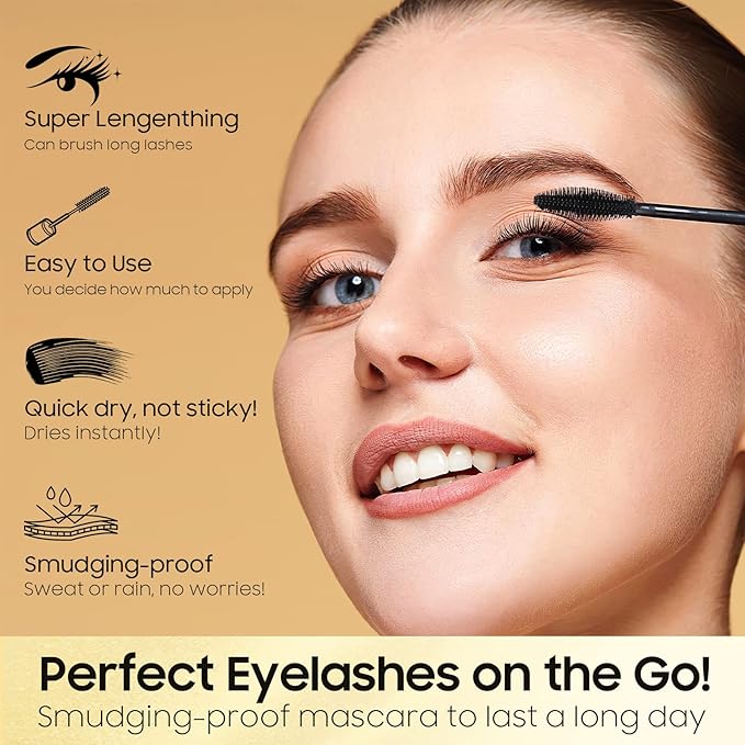 Waterproof & Smudge-Proof Tubing Mascara - Long-Lasting 2-1 Mascara Black for Natural Length and Volume Eye Makeup, Curling Eyelashes, No Flaking, No Clumping, Vegan and Cruelty Free (Pack of 1)
