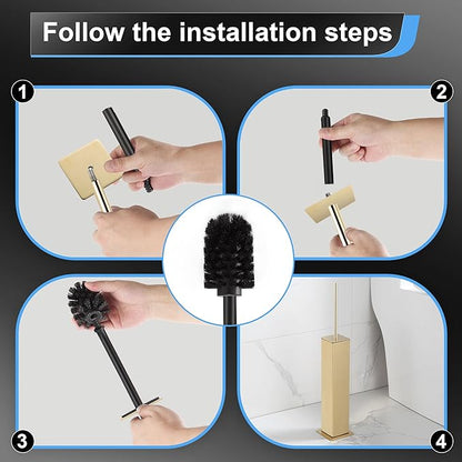 BVL Toilet Brush and Holder Set Gold Stainless Steel 304 Square Freestanding Toilet Brush for Bathroom