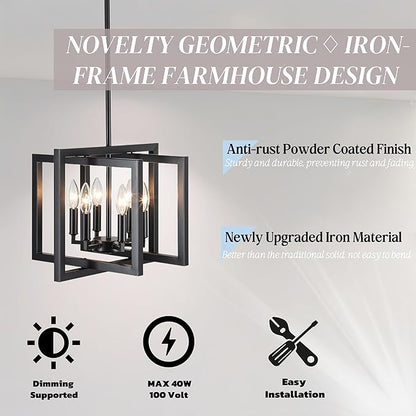 ANKYLHUA Black Nickel Chandelier,6-Lights Ceiling Light Fixture E12,Adjustable Hight Pendant Lights Kitchen Island,Chandeliers for Dining Room Bedroom,Entryway,Foyer