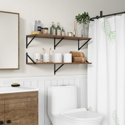 36"W x 10"D Floating Shelves, 10 Inch Deep Walnut Floating Shelves, Farmhouse Rustic Deep Wall Shelves for Home Decor, Wide Large Floating Shelf for Bathroom, Living Room, Kitchen, Study Room