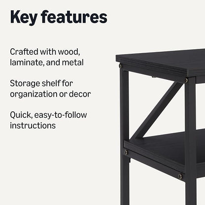 Amazon Basics Rectangular Console Table with Storage Shelf, Steel Frame, 39x31x11.8 in, Black