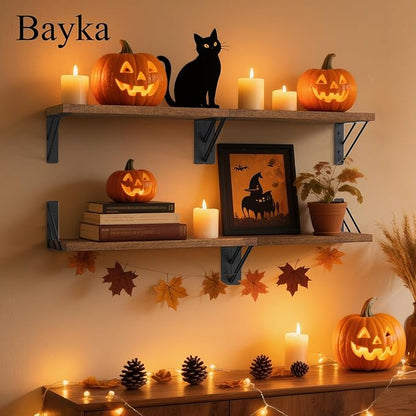 BAYKA Floating Shelves for Wall, Book Shelf for Bedroom, Decor Shelves for Living Room Kitchen, Mounted Wood Floating Shelf for Home Decor, Corner Shelf for Bathroom, Office(Walnut-Toned,Set of 4)