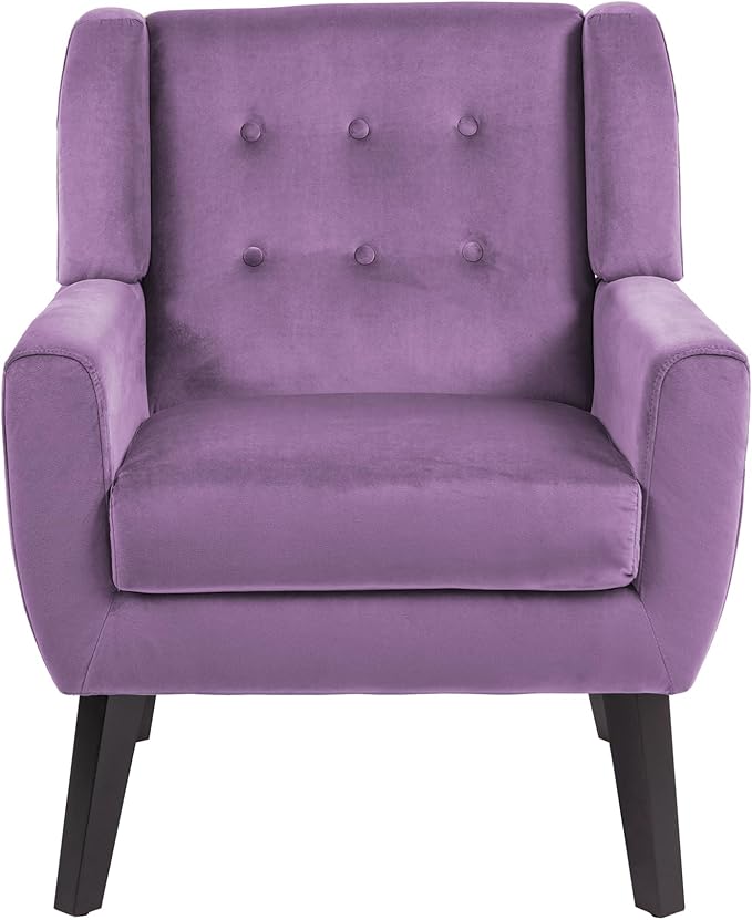 UIXE Accent Chair Modern Upholstered Armchair, Mid Century Club Arm Chairs Comfy Single Sofa Living Room Button Tufted Reading Seat Bedroom Side Seating, Velvet-Purple