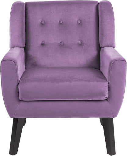 UIXE Accent Chair Modern Upholstered Armchair, Mid Century Club Arm Chairs Comfy Single Sofa Living Room Button Tufted Reading Seat Bedroom Side Seating, Velvet-Purple
