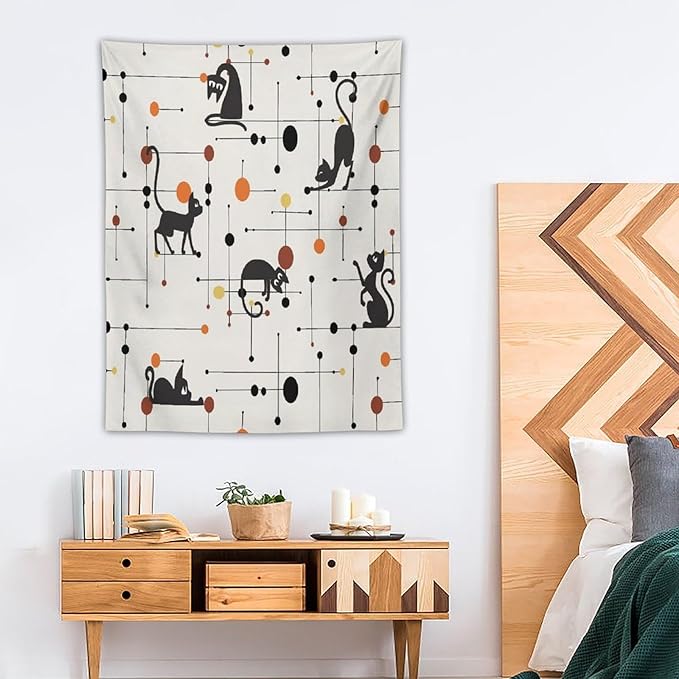 ICMOLYYENLO Abstract Cat Tapestry, Medieval Abstract Atomic Star Cat Vintage Home Wall Hanging Art Tapestry for Bedroom Living Room Dormitory 50x60 Inch