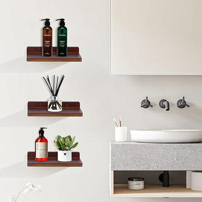 Small Floating Shelves for Wall,5x8.5 Inches Wall Shelf Set of 3,Display Shelf for Bedroom, Bathroom, Kitchen Decor (Dark Walnut)
