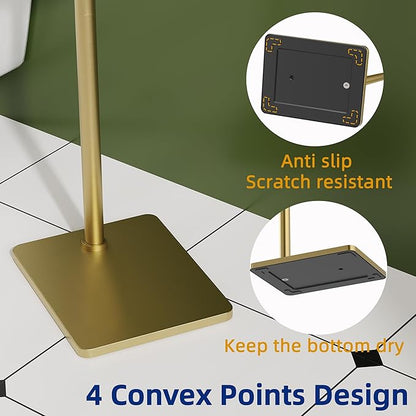 RUACQ Toilet Paper Holder Stand, Bathroom Toilet Paper Roll Holder Free Standing, Toilet Tissue Holder Stand with Post Pivoting Design, Stable Weighted Base, SUS304 Stainless Steel (Brushed Gold)