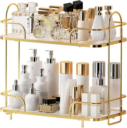 2 Tier Corner Bathroom Counter Organizer, Cosmetic Skincare Organizer, Bathroom Countertop Perfume Tray Vanity Organizer, Kitchen Spice Corner Storage Shelf