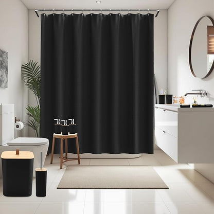 Black Bathroom Accessories Sets Complete with Shower Curtain, 24 PCS Bathroom Set with Trash Can,Toothbrush Holder,Toothbrush Cup,Soap Dispenser,Soap Dish,Toilet Brush,Tray and Qtip Holder