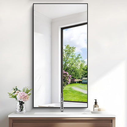 48x24In Black Bathroom Mirror for Wall, Rectangle Mirrors with Metal Frame, Bathroom Rectangular Mirror Modern Wall Mirror for Bedroom Living Room, Entryway Hangs Horizontal or Vertical