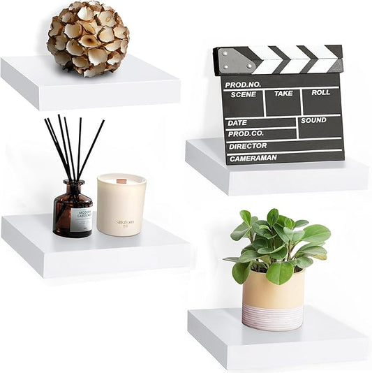 Sorbus Square Floating Shelf for Wall - 4 Small Shelves with Invisible Mounting Brackets for Living Room Decor, Bedroom, Bathroom Decor, Home & Kitchen - 9" Wall Shelf to Display Photos Trophies