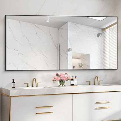 36x72inch Bathroom Mirror, Black Rectangle Mirror with Thin Metal Frame, Large Rectangular Wall Mirrors for Bathroom, Living Roomm, Hair Salon, Big Farmehouse Mirror Hang Horizontal/Vertical