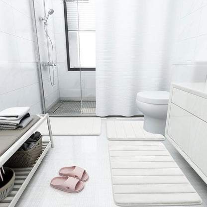 Buganda Memory Foam Bath Mat, 34" x 20", Ultra Soft and Non-Slip Bathroom Rugs, Water Absorbent and Machine Washable Bath Rug for Bathroom, Shower, and Tub, Ivory