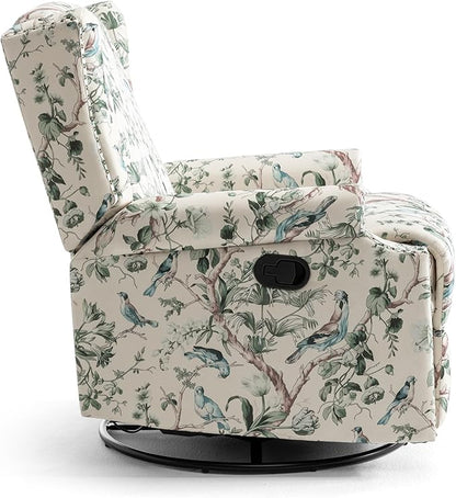 UIXE Swivel Rocker Manual Recliner Chair, Wingback Swivel Glider Fabric Nursery Reclining Sofa Chair, High Back Upholstered Arm Chair for Living Room Bedroom - Bird Pattern