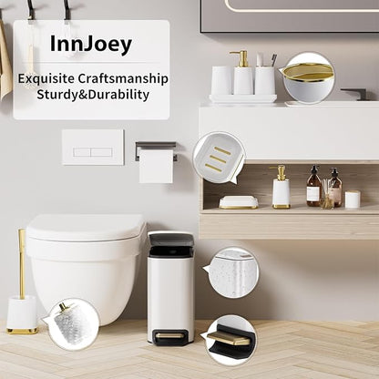 Bathroom Accessories Set- 8PC White Bathroom Set, Luxury Bathroom Set with Stainless Steel Bathroom Trash Can, Toilet Brush, Toothbrush Holder & Soap Dispenser