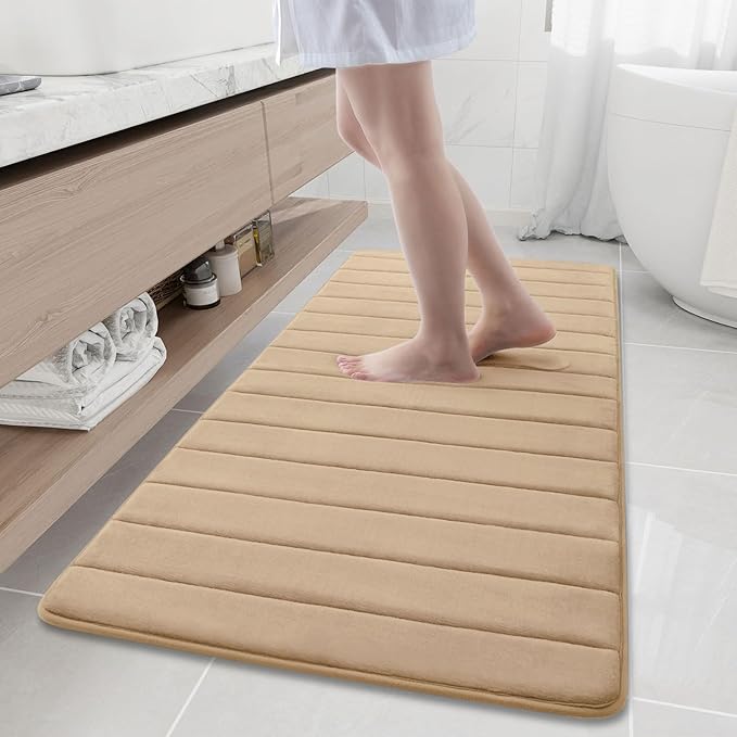 Buganda Memory Foam Bath Mat, 60" x 24", Ultra Soft and Non-Slip Bathroom Rugs, Water Absorbent and Machine Washable Bath Rug Runner for Bathroom, Shower, and Tub, Camel