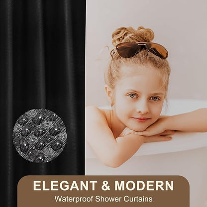 24PCS Bathroom Sets with Shower Curtain and Rugs,Black Bathroom Accessories Set Waterproof Black and White Shower Curtain Set, Toilet Brush, Trash Can & Bathroom Rug