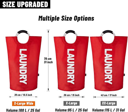 Caroeas 100L Laundry Basket,Large Laundry Hamper, Laundry Bag with Padded Handles, Clothes Hamper Stands Up Well, Collapsible Free Standing Easy Storage Washing Bin (Red,100L)