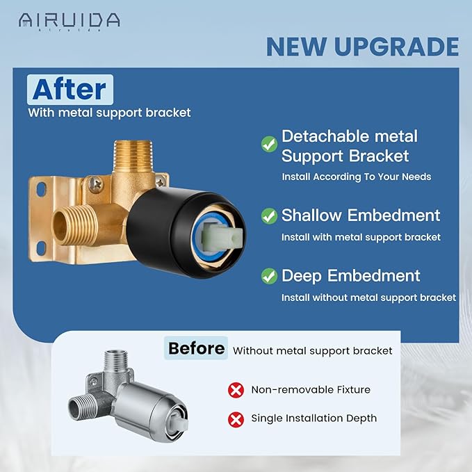 Airuida Shower Faucet Set Bathroom Rain Shower System SUS304 Stainless Steel Single Handle With Male Threads Rough-in Valve Shower Trim Kit 6 Inch Wall Mount Shower Head Matte Black