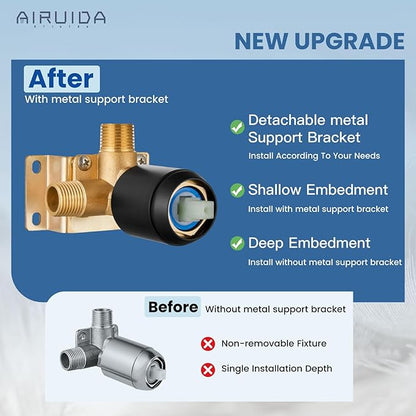 Airuida Shower Faucet Set Bathroom Rain Shower System SUS304 Stainless Steel Single Handle With Male Threads Rough-in Valve Shower Trim Kit 4 Inch Wall Mount Shower Head Matte Black