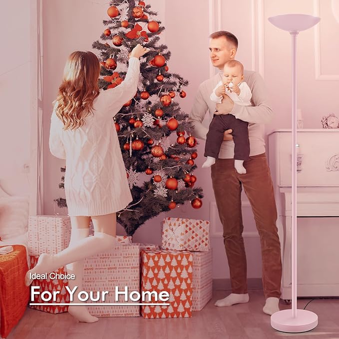 BoostArea Torchiere Floor Lamp Pink, 30W Super Bright LED Standing Lamp, 3000K Stepless Dimmable Pole Lamp with Rotary Switch, 71inch Tall Metal Modern Floor Lamps for Living Room,Bedroom,Home Decor