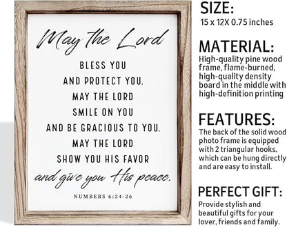 Christian Wooden Plaque, Bible Verse Scripture Decor, Framed Wall Plaque Signs 15 * 11.5 inches, Inspirational Christian Gift, May the Lord Bless You and Protect You Sign