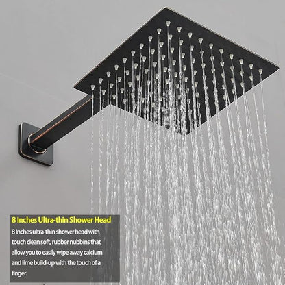 Oil Rubbed Bronze Shower System Bathroom Luxury Rain Mixer Shower Combo Set Wall Mounted Rainfall Shower Head System Shower Faucet Rough-in Valve Body and Trim Included