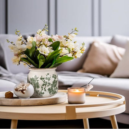 2 Pcs Vintage Planter Large Ceramic Plants Pot Beige Green Vintage Floral Ice Crack Cottage Scroll Vase Flower Vase Pot Indoor Plants Home Kitchen Decor Farmhouse Antique Decorative Gifts