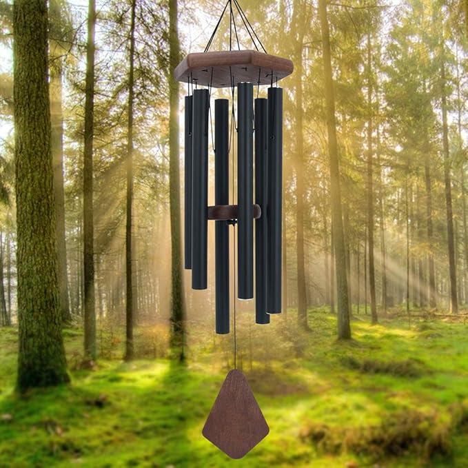 Wind Chimes for Outside, 30" Black Aluminium Wind Chime with Wind Catcher, Outdoor Garden Patio Decoration Windchimes, Classic Zen Gift for Men and Women