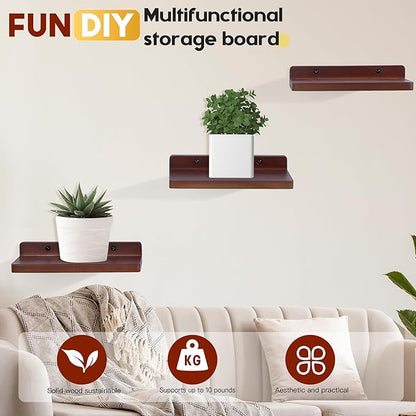 Small Floating Shelves for Wall,5x8.5 Inches Wall Shelf Set of 3,Display Shelf for Bedroom, Bathroom, Kitchen Decor (Dark Walnut)