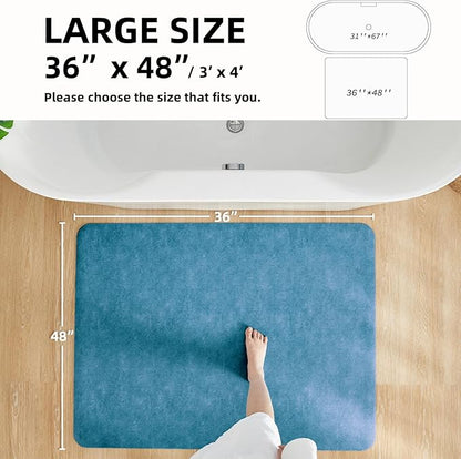 Bathroom Mat Quick Dry, Bathroom Rugs Non Slip Washable Thin Absorbent Bath Mat Fits Under Door Bathroom Floor Mat Perfect for Bath, Shower, or Sink 36"x48" Denim Blue