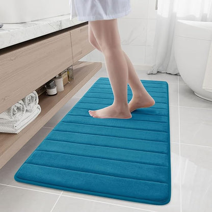 Buganda Memory Foam Bath Mat, 55" x 24", Ultra Soft and Non-Slip Bathroom Rugs, Water Absorbent and Machine Washable Bath Rug Runner for Bathroom, Shower, and Tub, Peacock Blue